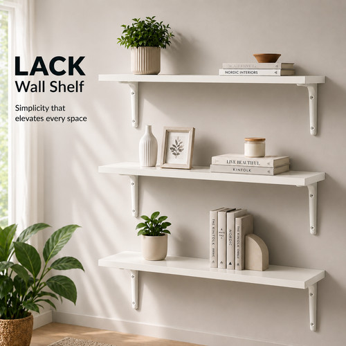 Wall shelf with brackets white - with,