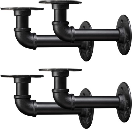 Pipe shelf brackets - 4x, rustic